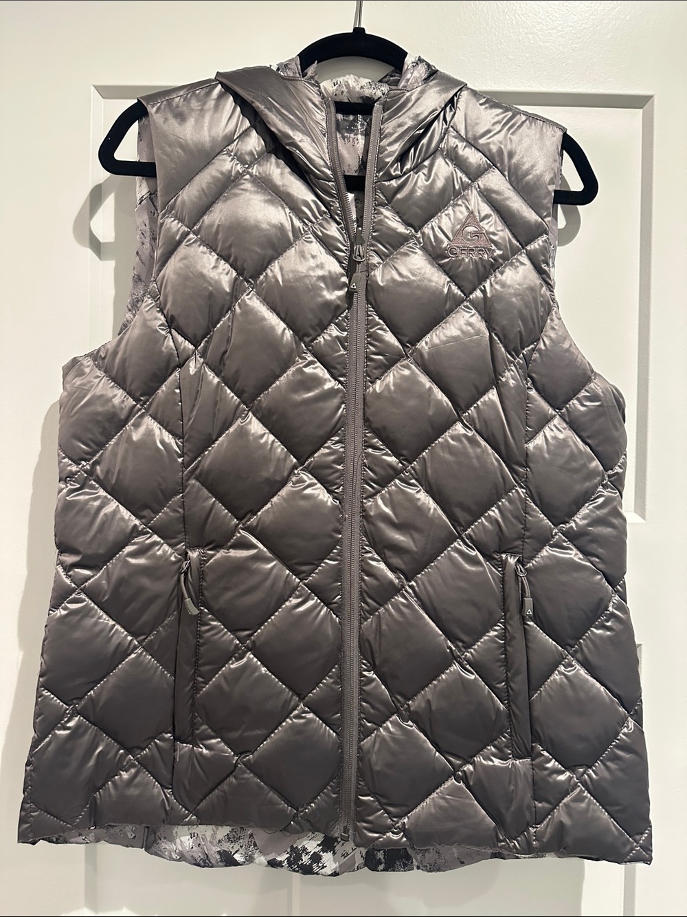 Gerry Quilted Hooded Puffer Vest - Metallic Taupe reversible Hooded